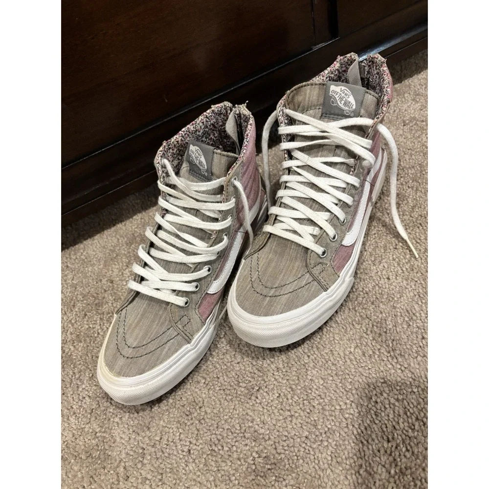 VANS SK8-HI Slim Zip Skate Shoes Floral Chambray Women's 7.5 Men 6 EUC Sneaker